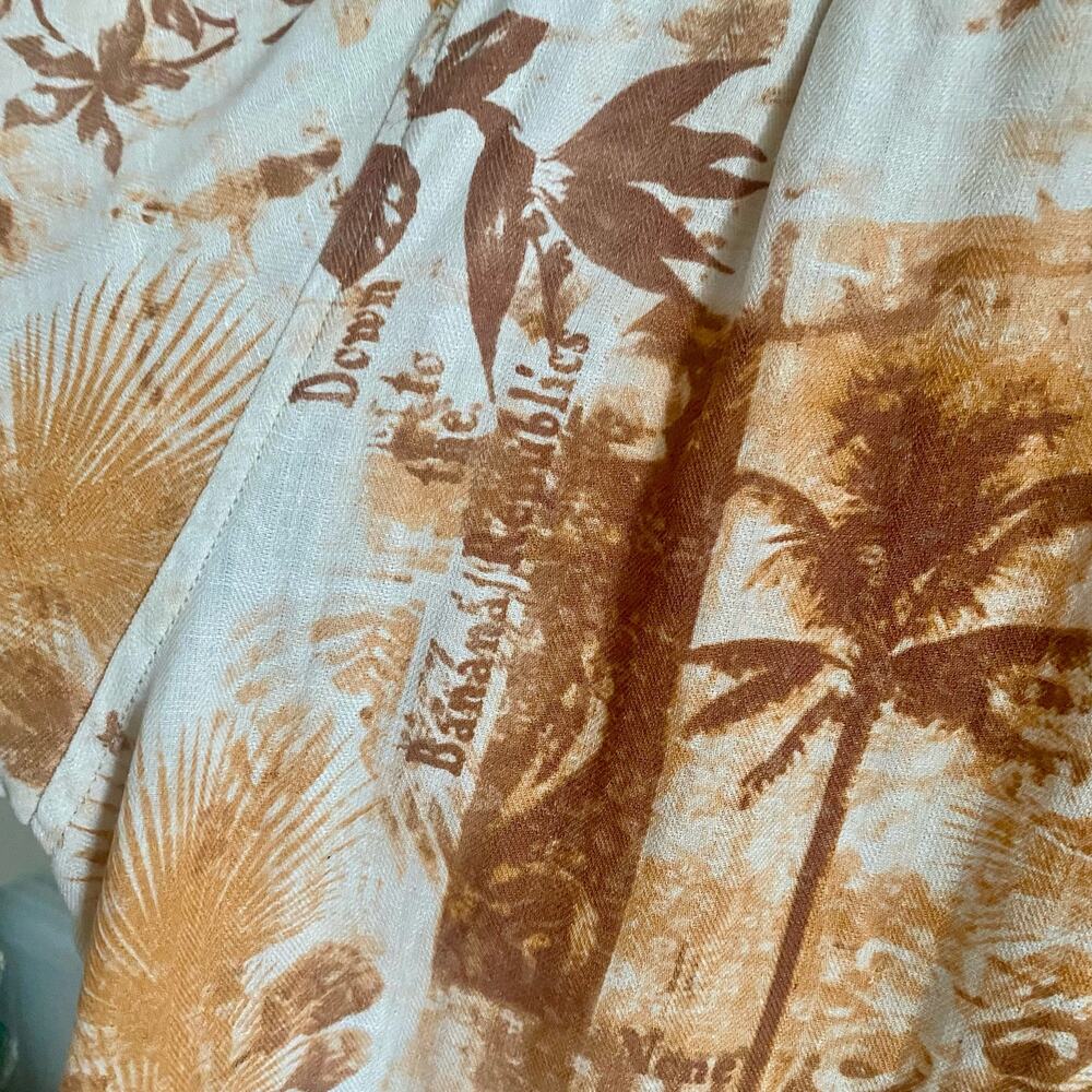 Margaritaville Silk Linen Hawaiian Shirt Palm Tree Print Aloha Rust Cream Sz XL - Picture 7 of 8